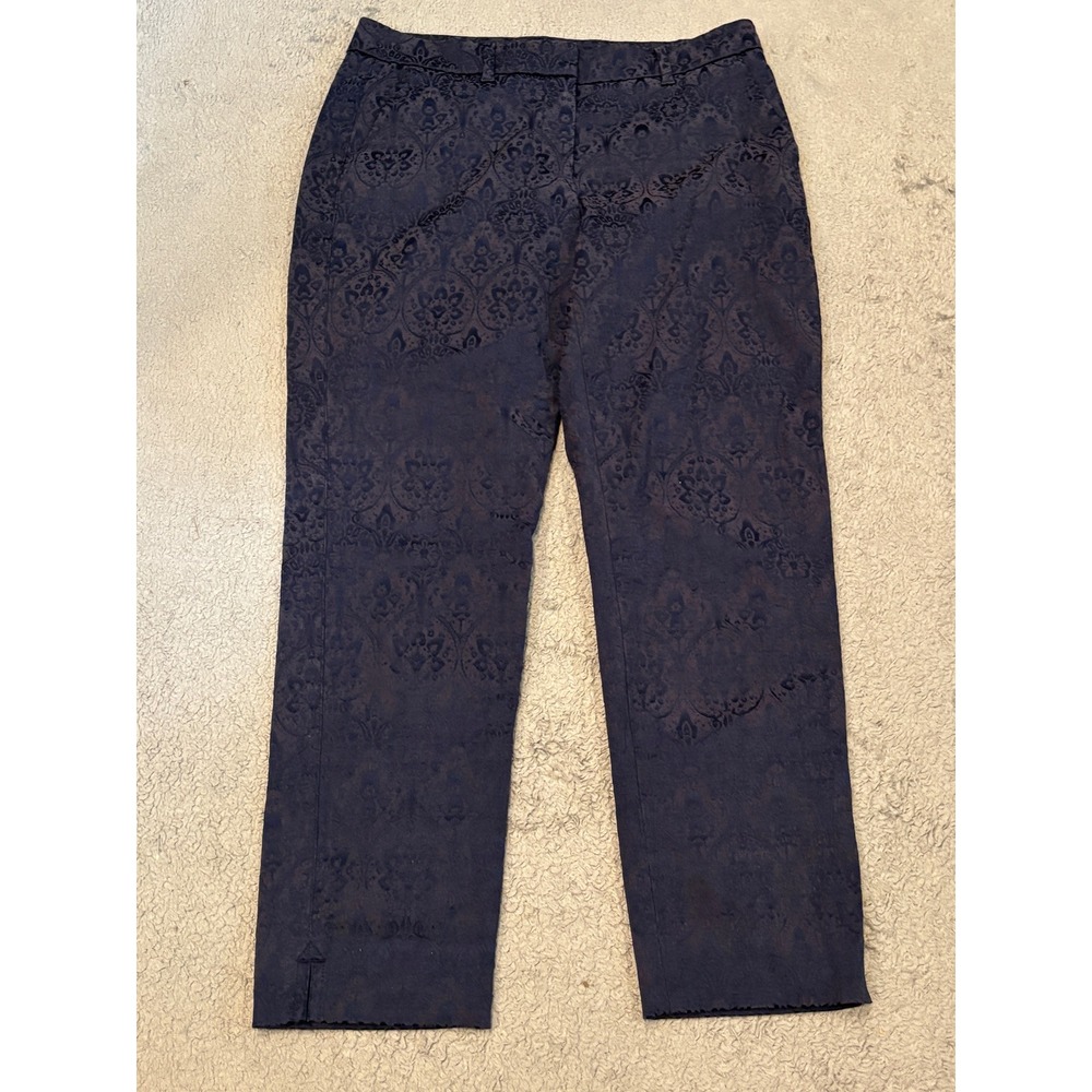 White House Black Market The Slim Ankle Pants Navy Blue Damask Jacquard 4